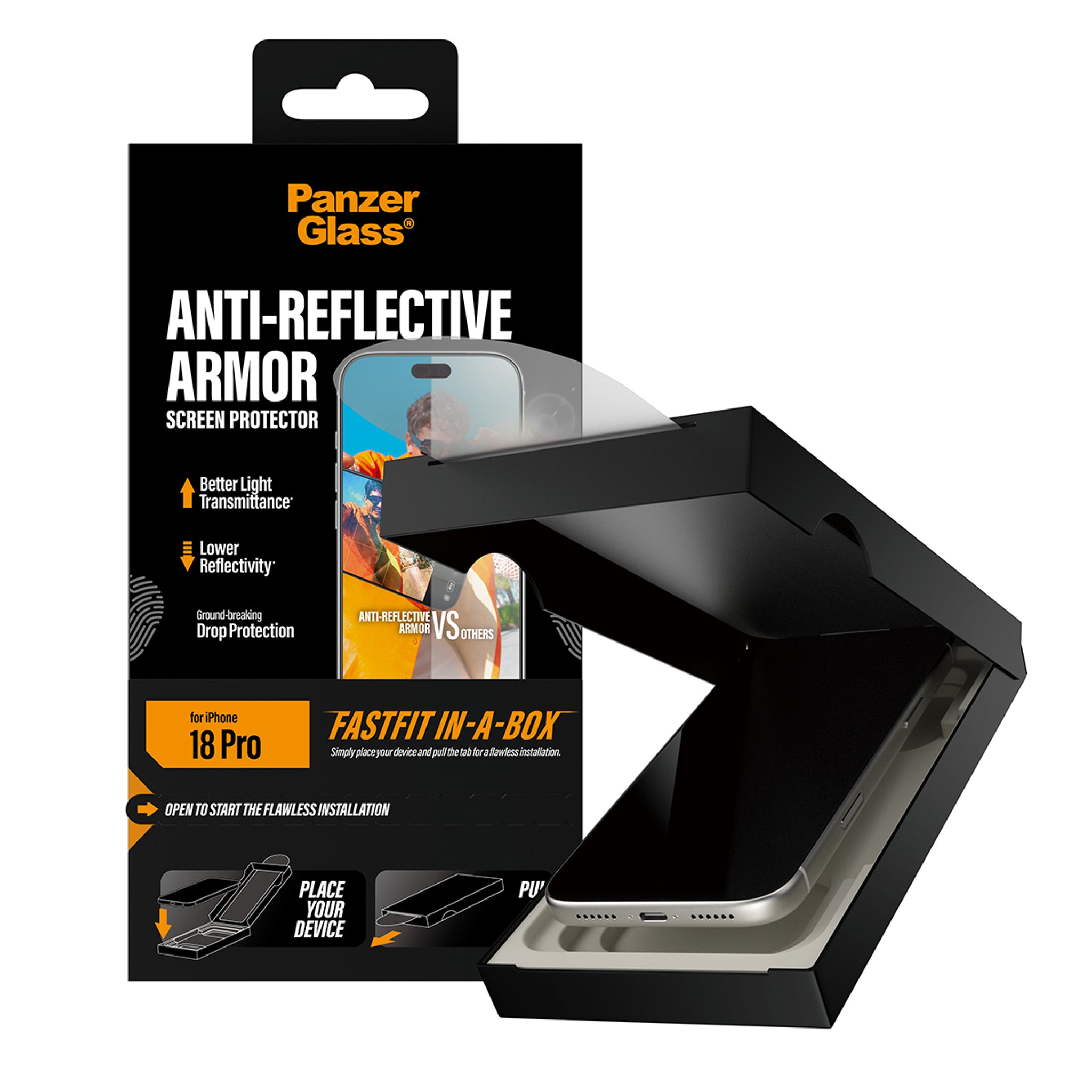 PanzerGlass® Anti-reflective Armor Skærmbeskyttelse iPhone 18 Pro m. FASTFIT IN-A-BOX